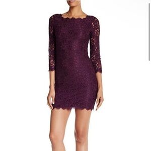 DVF Diane von Furstenberg Zarita scoop plum dress shift lace zipper new 12